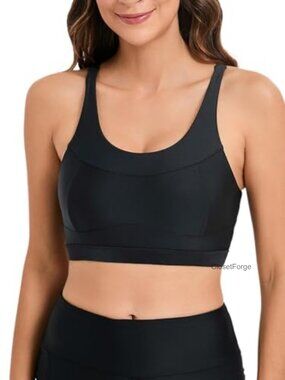 Women Swim Bra Crop Sports Bra Racerback Bikini Top Built in Bra Bathing Suit